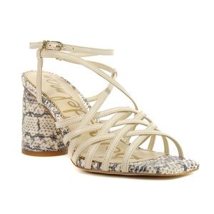New! Sam Edelman Daffodil Modern Ivory/Butter Nappa Leather Block Heel Sandals